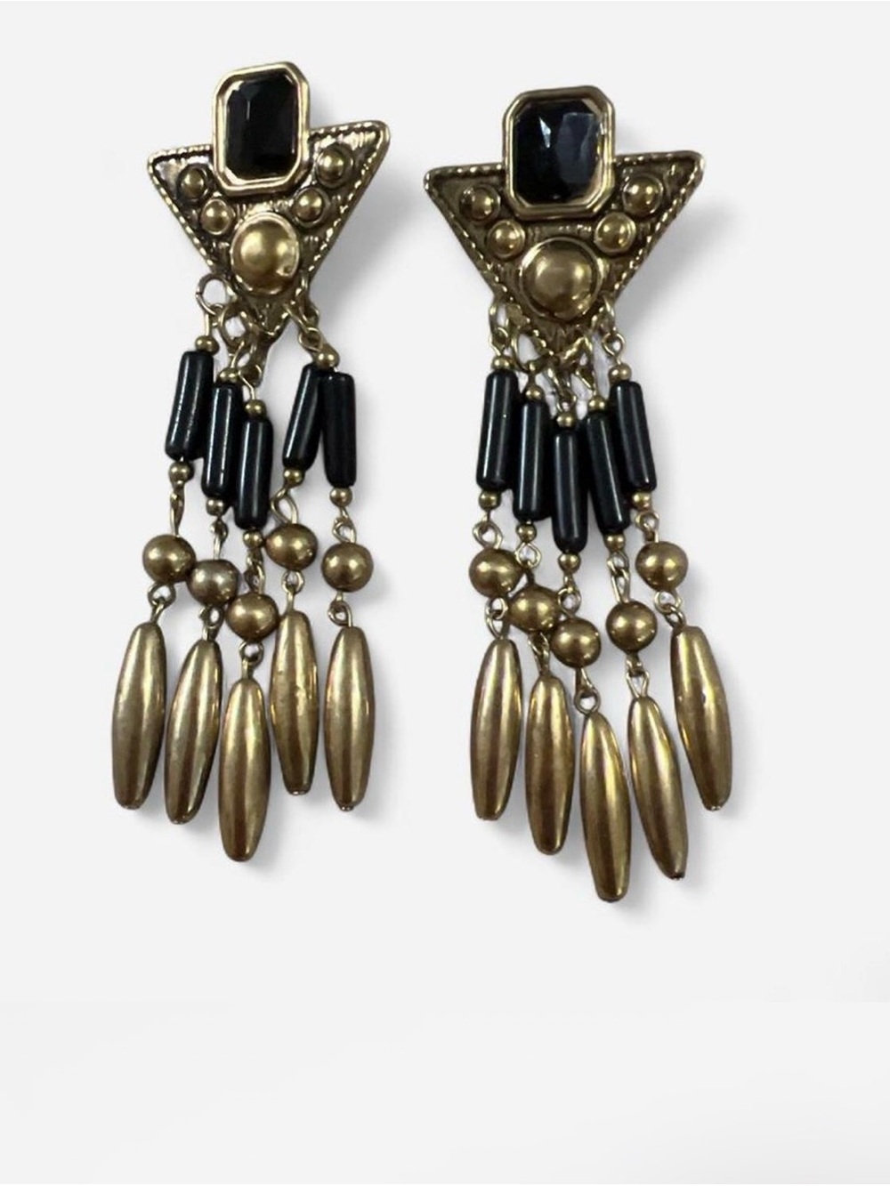 Western Style Black and gold chandelier earrings with beads